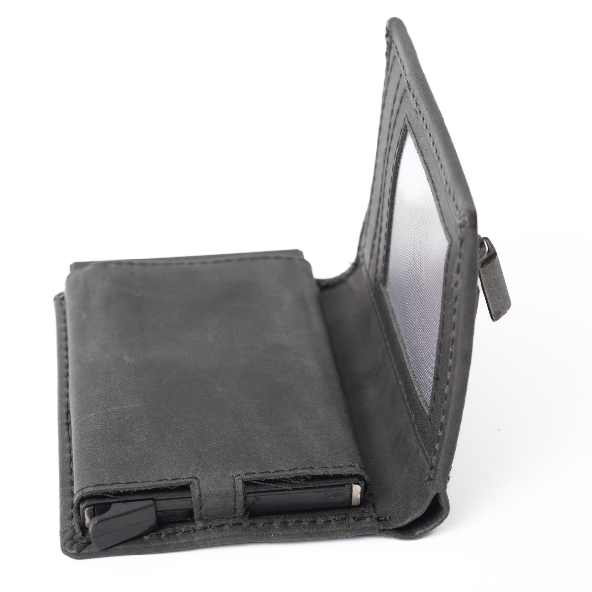 Δερμάτινο πορτοφόλι πιστωτικών καρτών με θήκη αλουμινίου μαύρο