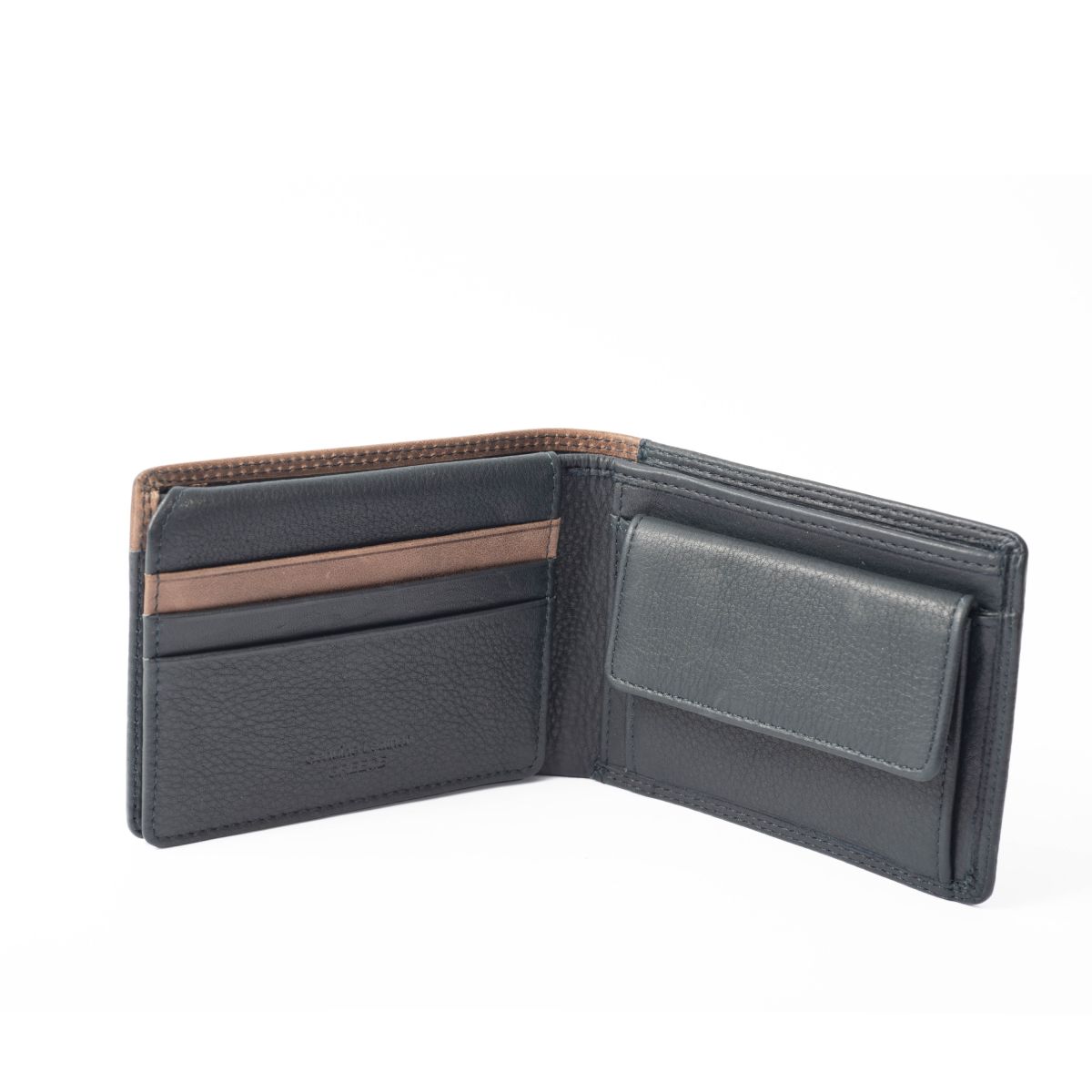 Δερμάτινο πορτοφόλι με καρτοθήκη μεσαίο, μαύρο/καφέ