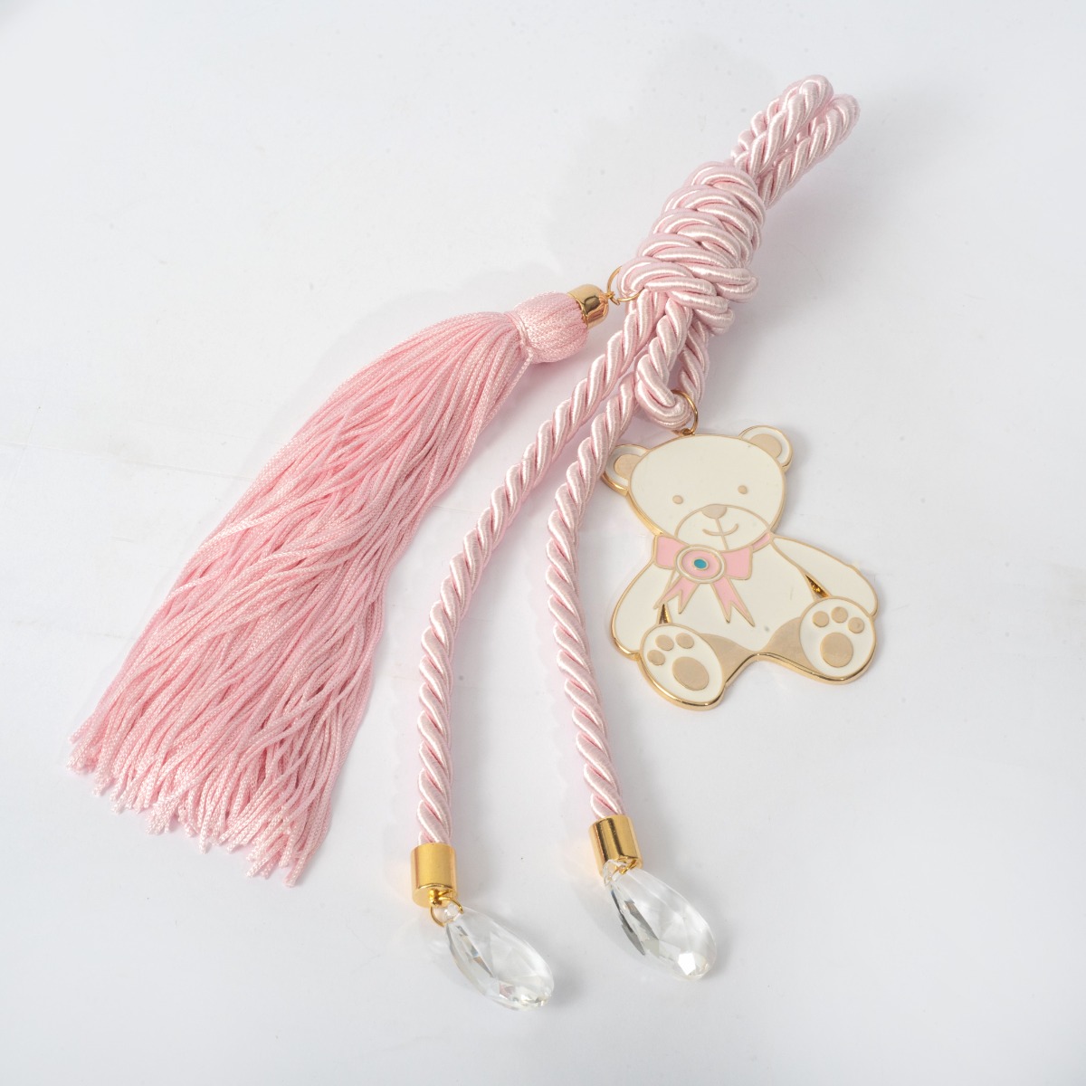 Παιδικό γούρι κρεμαστό με αρκουδάκι από ορείχαλκο και σμάλτο, κίτρινο επιχρύσωμα 24Κ και κρυσταλλάκια