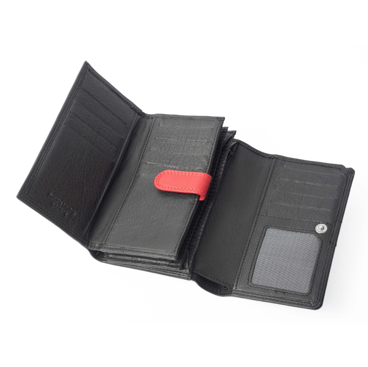 Δερμάτινο πορτοφόλι με εσωτερικές θήκες και φερμουάρ μαύρο