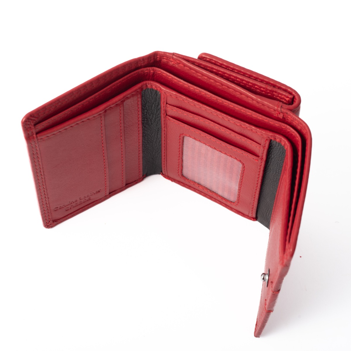 Δερμάτινο πορτοφόλι μικρό με κούμπωμα κόκκινο