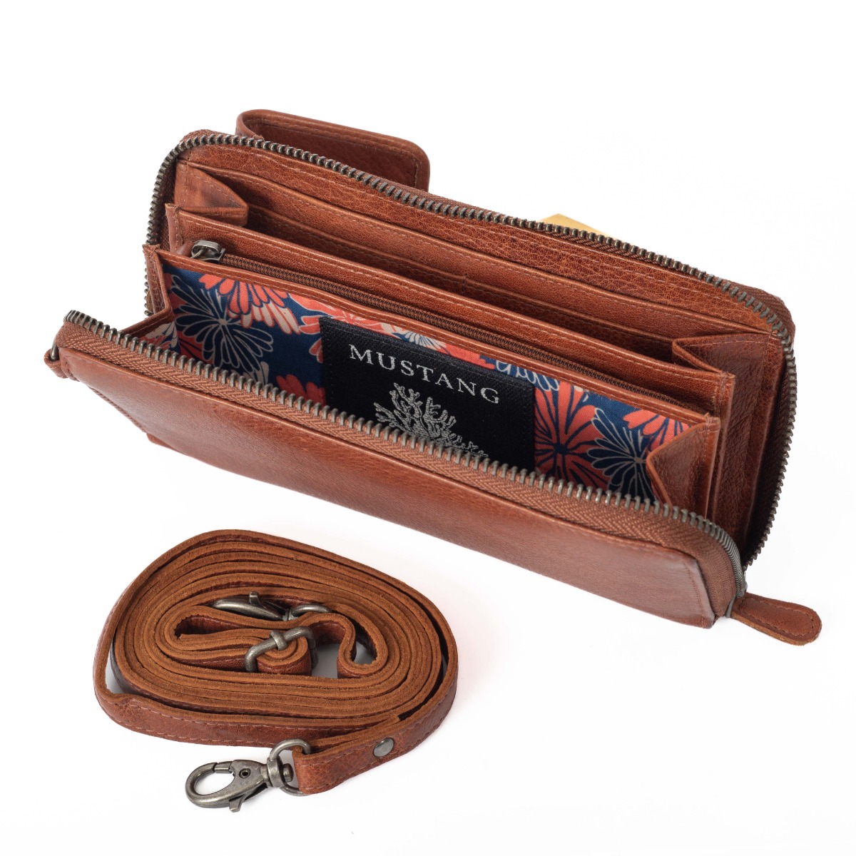 Τσαντάκι πορτοφόλι με θήκη για κινητό δερμάτινο Mustang μαύρο