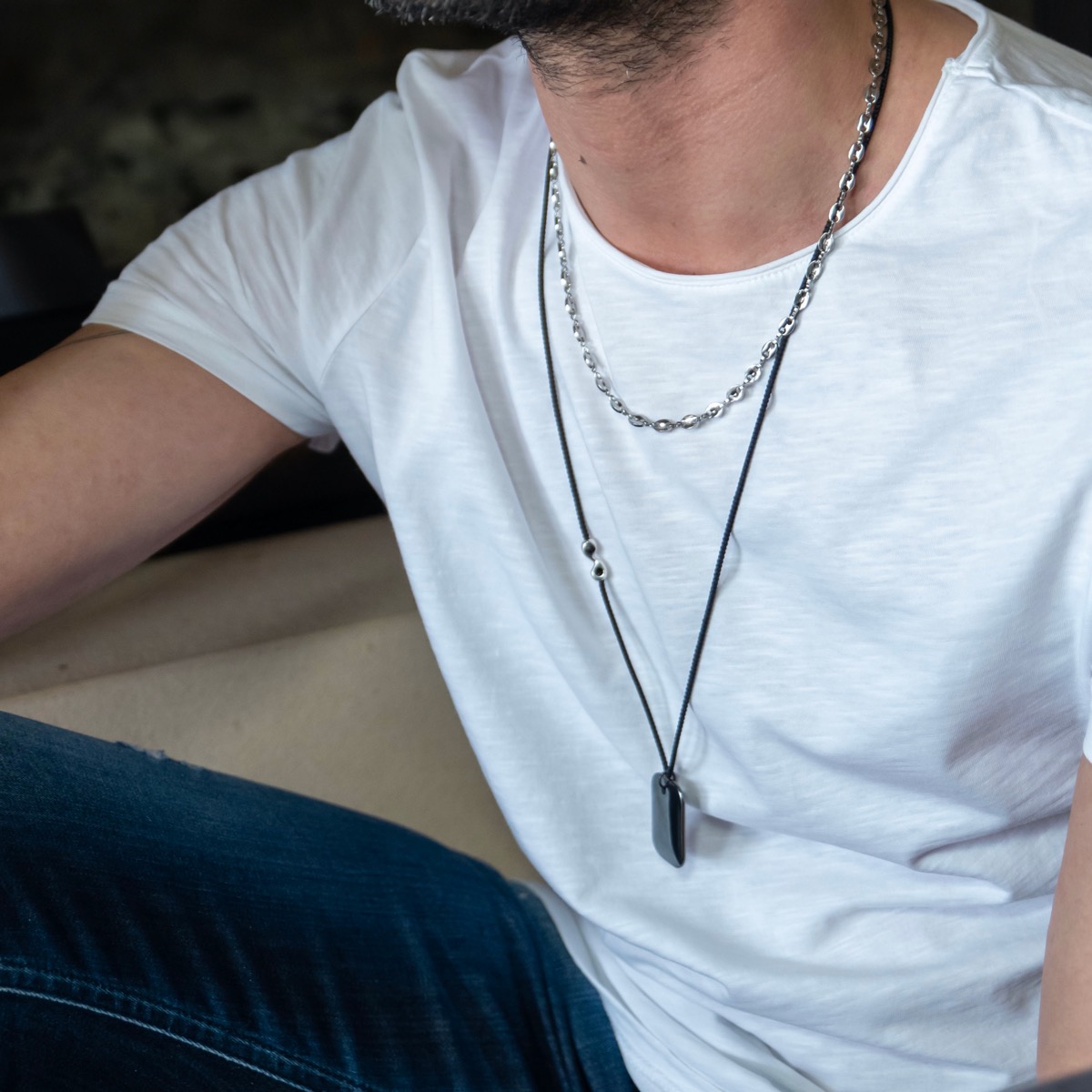 Κολιέ ατσάλινη αλυσίδα Θήτα 