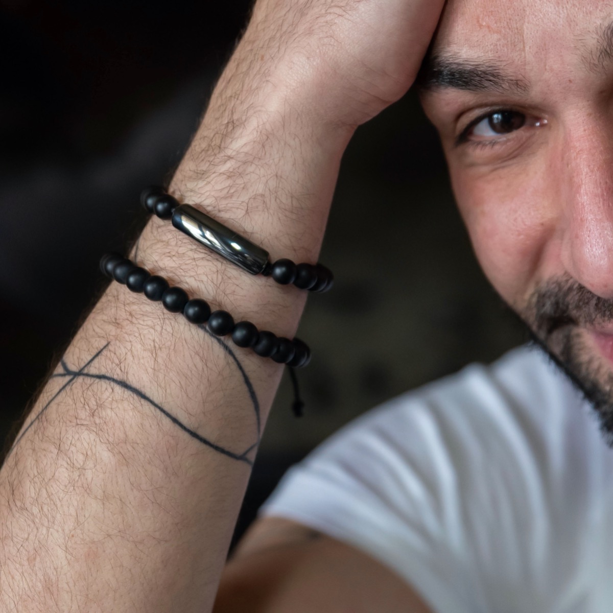 Βραχιόλι ταυτότητα με χάντρες Μαύρου Όνυχα