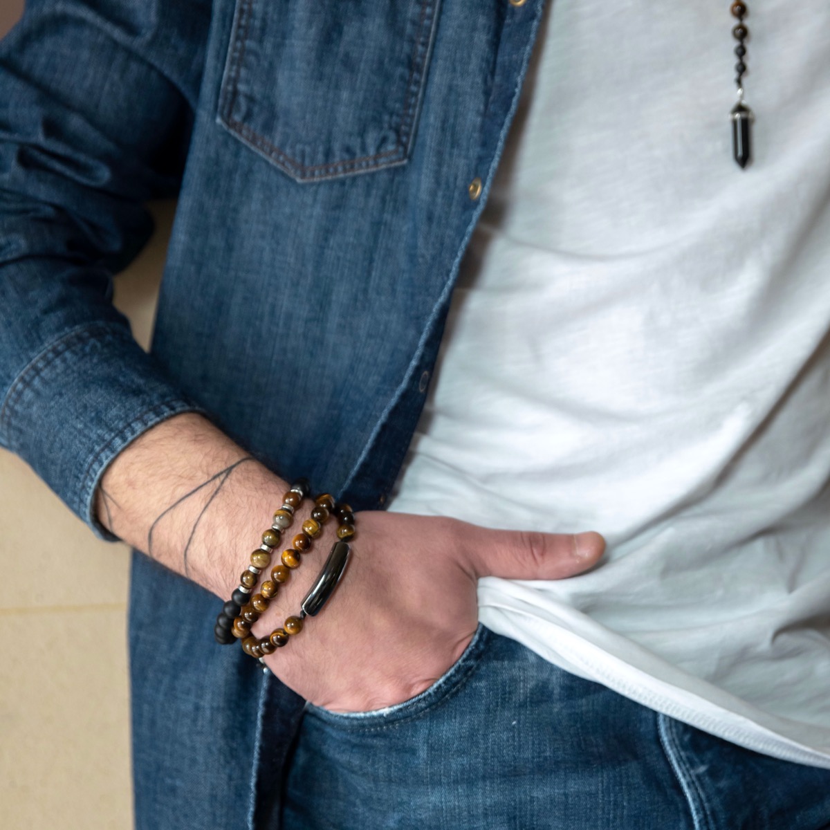 Βραχιόλι ταυτότητα με χάντρες Μάτι της Τίγρης