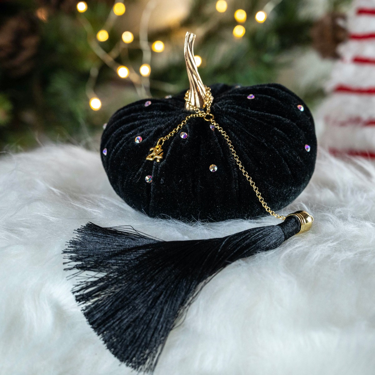 Κολοκύθα Μαύρη με Κρύσταλλα χρυσό κοτσάνι