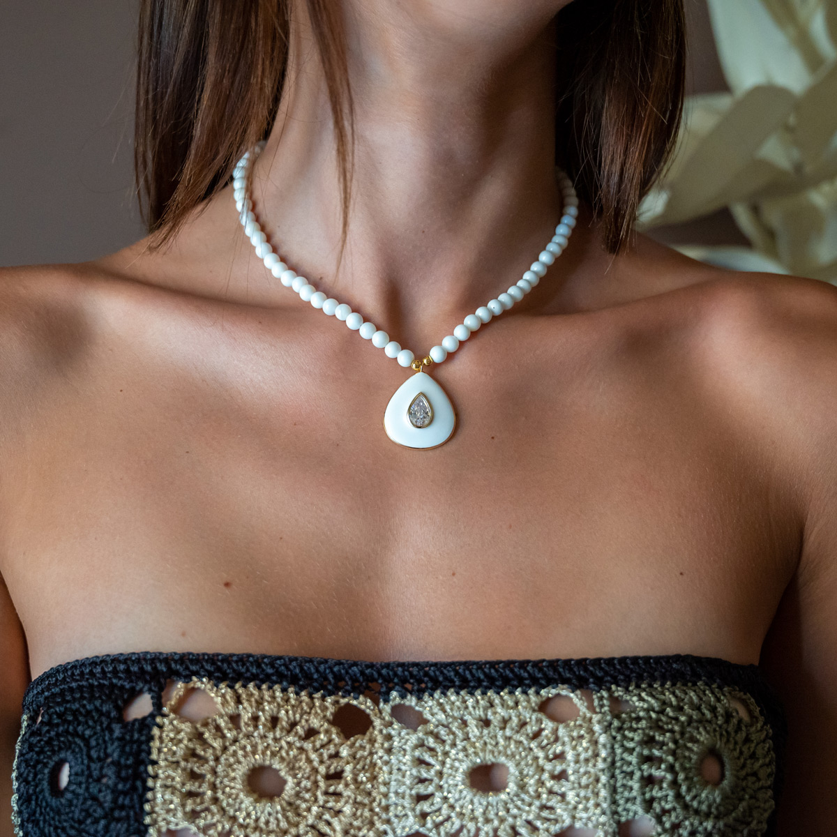 Κολιέ Λευκό 10047